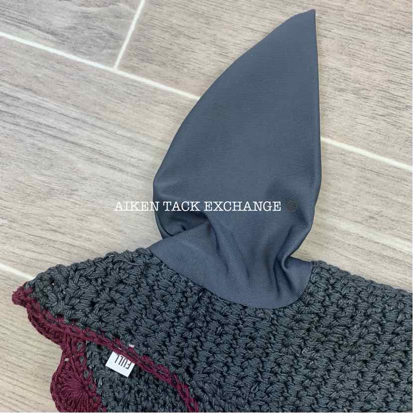 USG by KL Select Fly Veil Ear Bonnet, Anthracite/Bordeaux, Size Full, Brand New