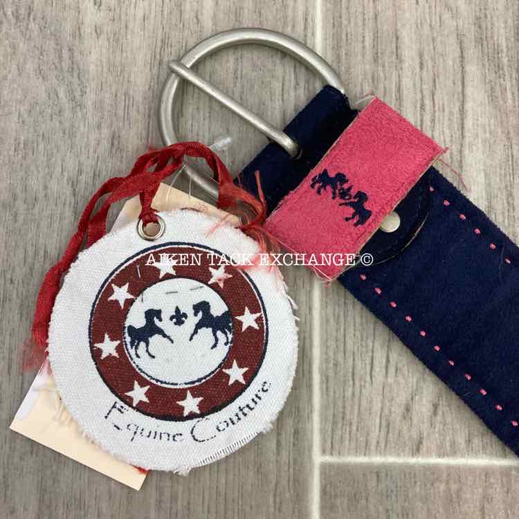 Women's Medium Equine Couture Suede Belt, Navy with Pink Stitching