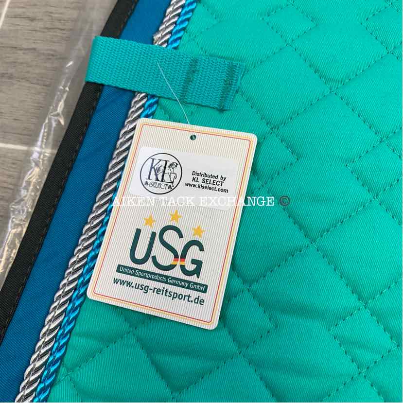 USG by KL Select Dressage Saddle Pad, Mint/Blue/Anthracite, Brand New