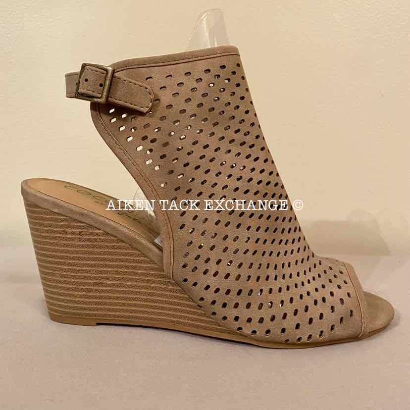 Women's 8, Coconuts by Matisse Peep Toe Sling Back Wedges, Tan:Arielle's Wardrobe: Footwear:Coconuts by Matisse:The Aiken Tack Exchange