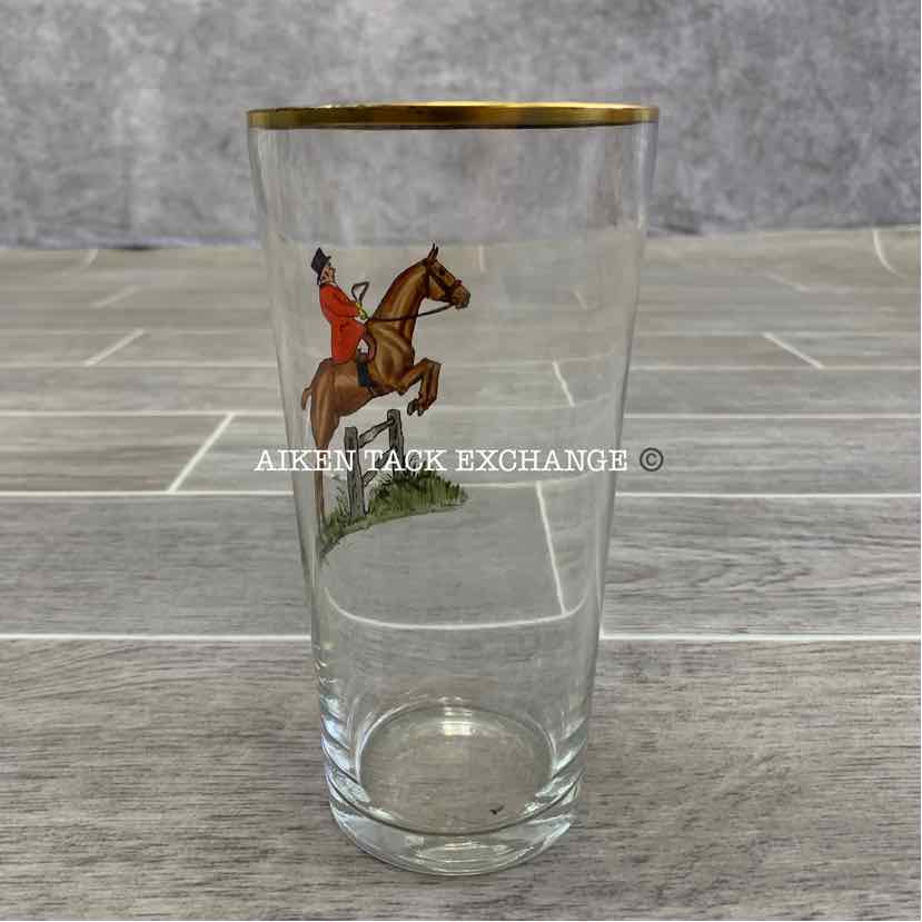 Hunt Scene Tall Gold Rim Glass
