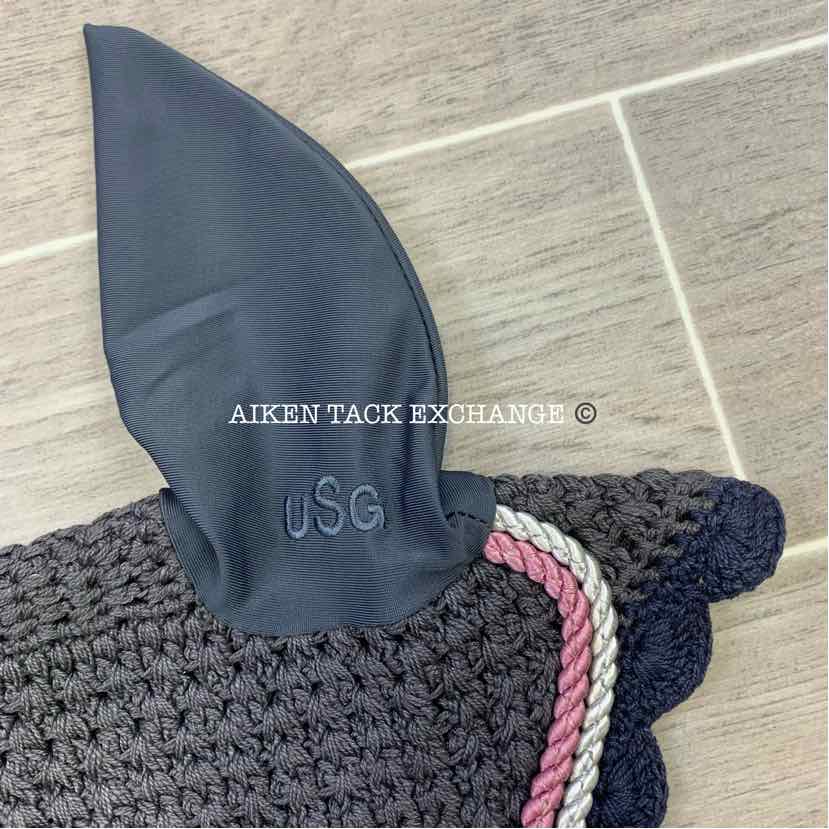 USG by KL Select Fly Veil Ear Bonnet, Anthracite/Rose, Size Full, Brand New