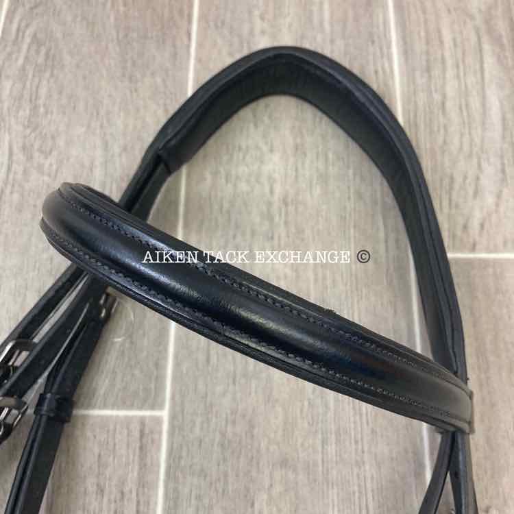 KL Select Red Barn Arena Ergonomic Bridle with Flash Crank Noseband, Black, Size Full, Comes with Matching Reins, Brand New