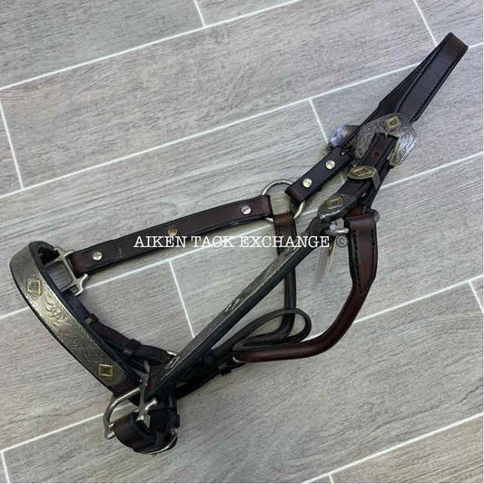 Tory Leather Silver Plated Diamond Show Halter, Size Full