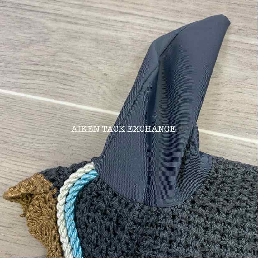 USG by KL Select Fly Veil Ear Bonnet, Anthracite/Brown, Size Pony/Cob, Brand New