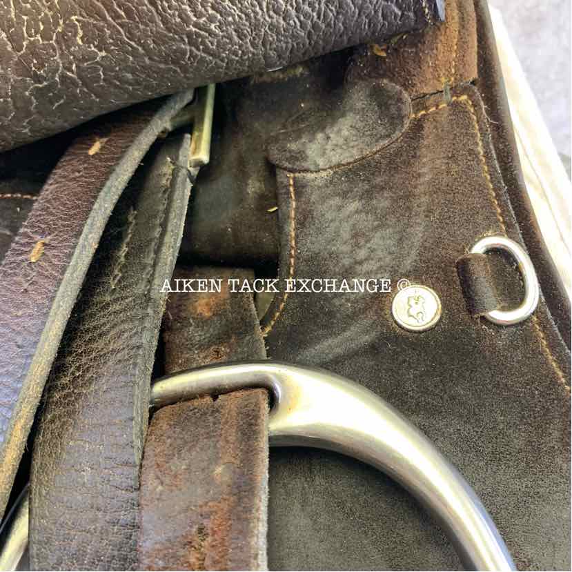 **SOLD** Miguel Acuna Saddlery Argentine Style Suede Polo Saddle, 18.5  Seat, Medium Tree, Foam Panels, Comes with Stirrups & Leathers