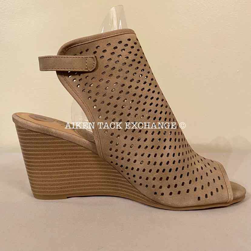 Women's 8, Coconuts by Matisse Peep Toe Sling Back Wedges, Tan:Arielle's Wardrobe: Footwear:Coconuts by Matisse:The Aiken Tack Exchange