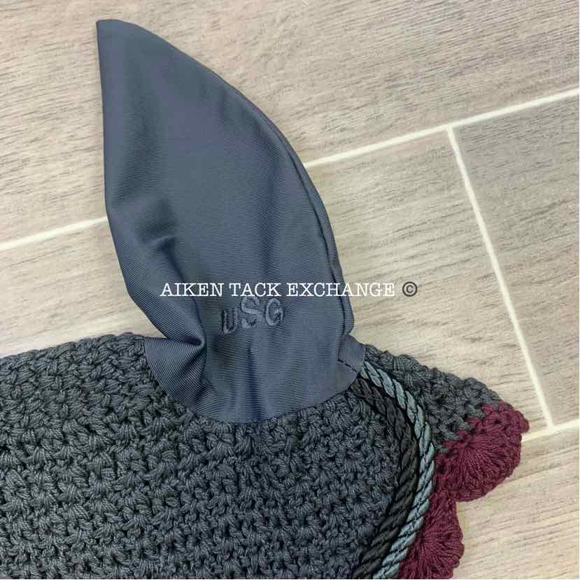 USG by KL Select Fly Veil Ear Bonnet, Anthracite/Bordeaux, Size Full, Brand New