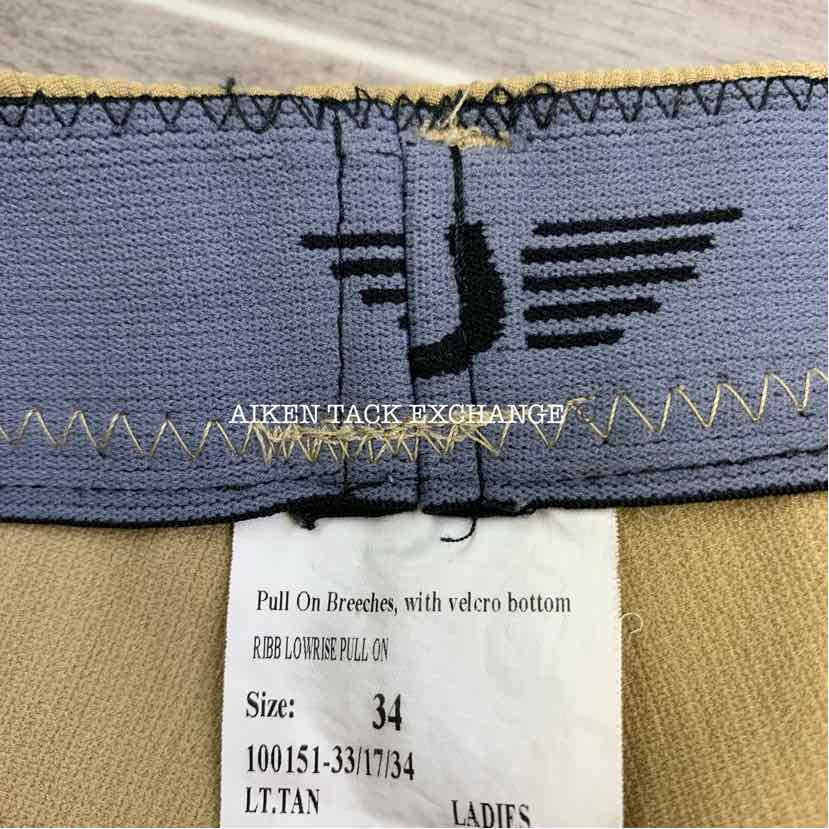 TuffRider Low Rise Pull On Knee Patch Breeches, Size 34