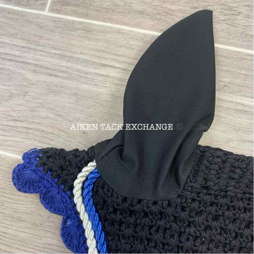 USG by KL Select Fly Veil Ear Bonnet, Black/Blue, Size Pony/Cob, Brand New