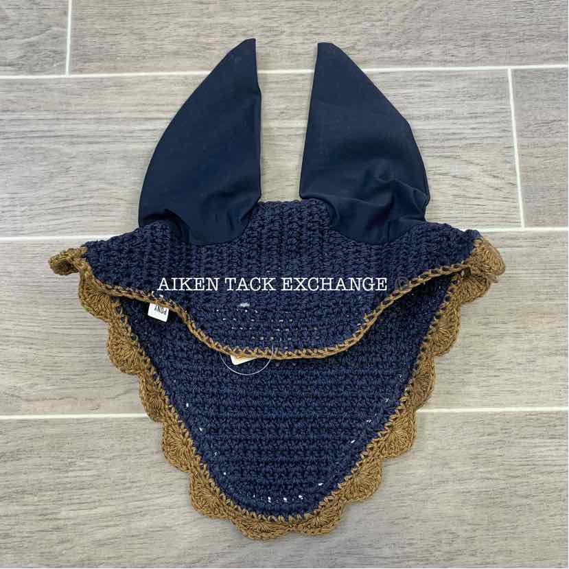 USG by KL Select Fly Veil Ear Bonnet, Navy/Brown, Size Pony/Cob, Brand New