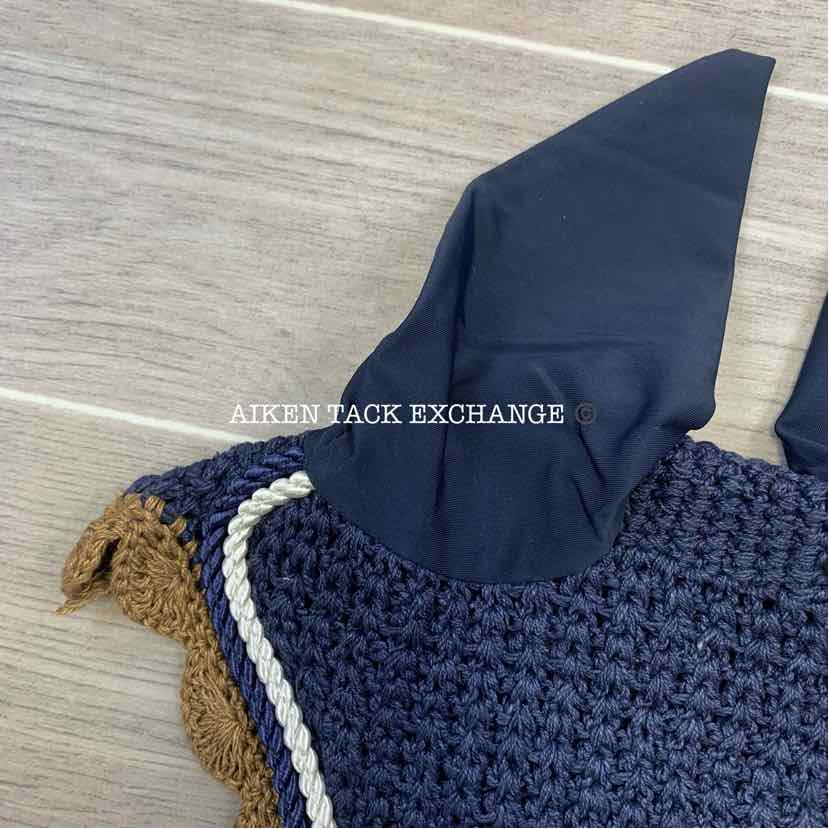 USG by KL Select Fly Veil Ear Bonnet, Navy/Brown, Size Pony/Cob, Brand New