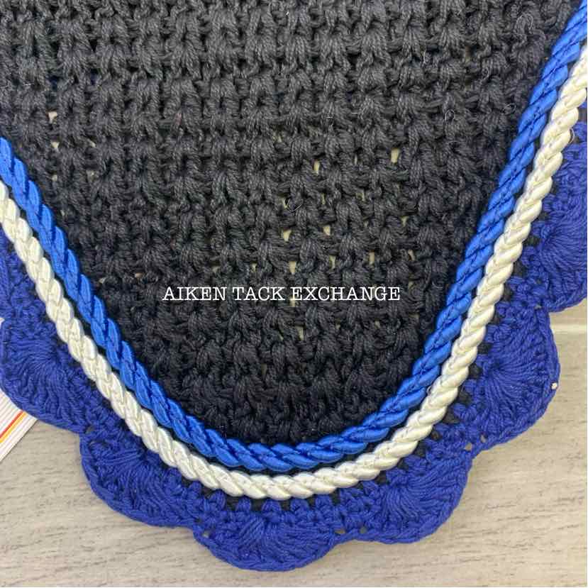 USG by KL Select Fly Veil Ear Bonnet, Black/Blue, Size Pony/Cob, Brand New