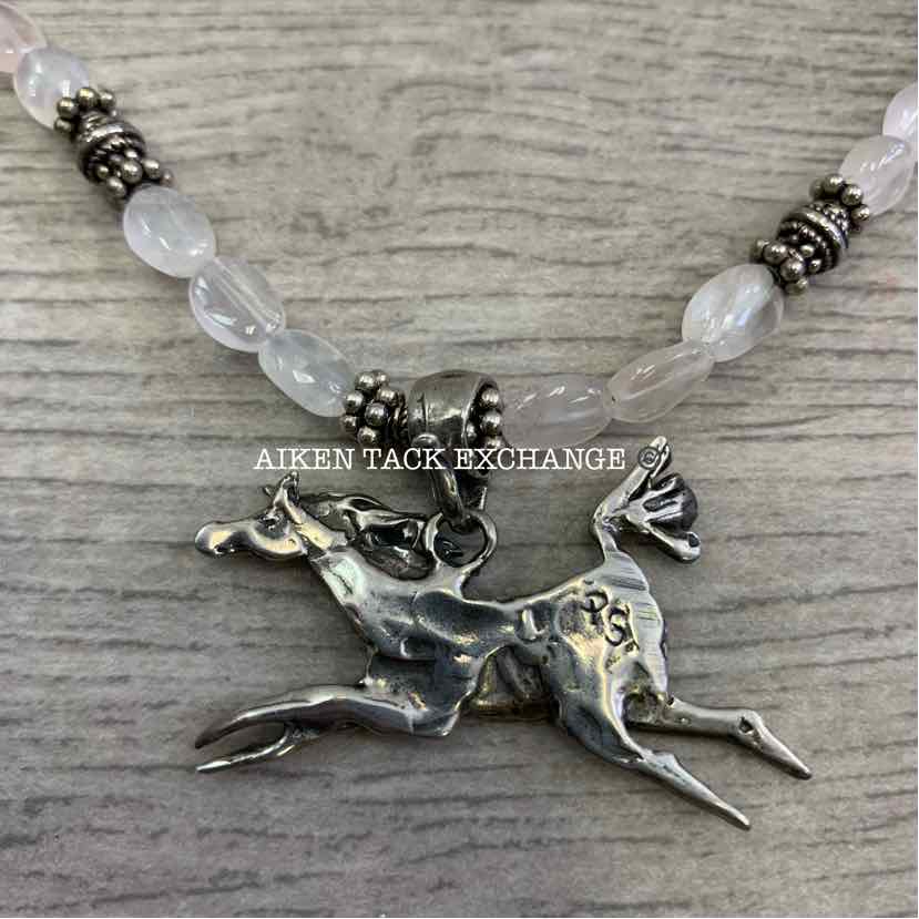 Handmade Sterling Silver Horse Necklace with Genuine Pink Stones
