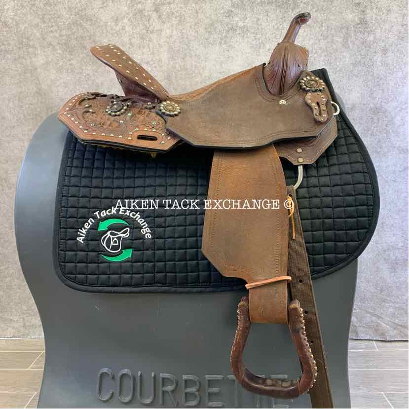 **SOLD** Circle J Barrel Racing Western Saddle, 16" Seat, Wide Tree - Full QH Bars, Comes with Bridle & Breastplate